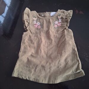 Olive Green Dress with Floral Embroidery